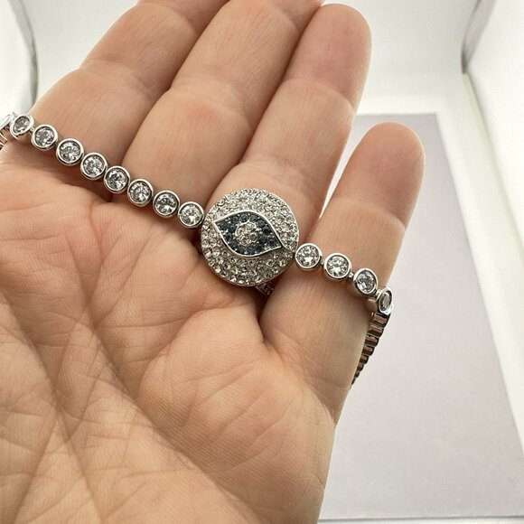Joan Boyce Bracelet Evil Eye Angel Eye Talisman Silver Tone Blue Rhinestone - Picture 10 of 15